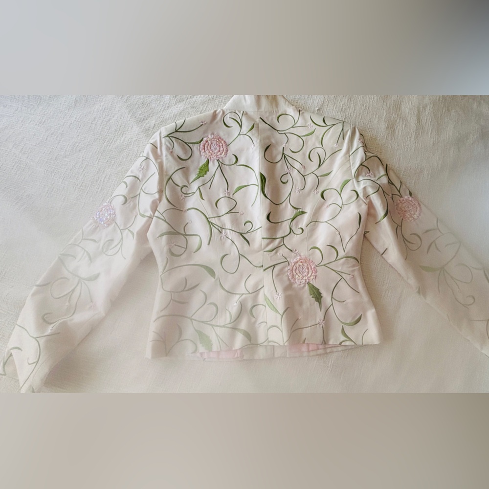 MSK Easter/Spring 100% Silk Floral White Jacket w/ Pink Lining Women’s Medium - Picture 3 of 11